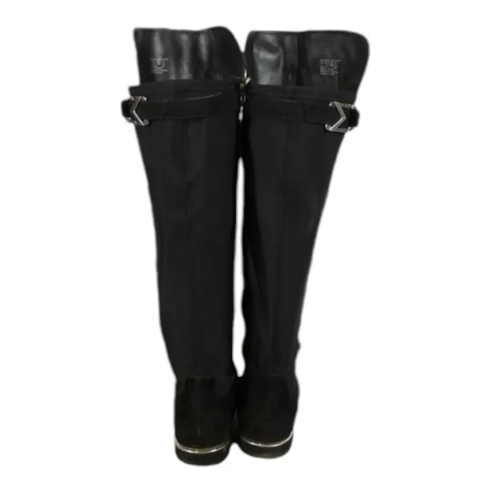 Calvin Klein Presley over knee black Faux Suede boots Silver Hardwear size 7